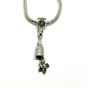 Vintage Wine Bottle & Grape Charm Dangle for European Bracelet Vineyard Enamel